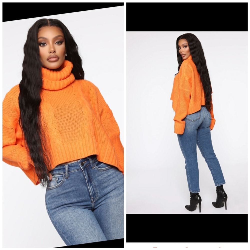 Orange knit sweater crop top